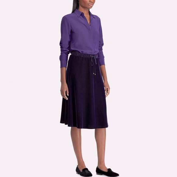 Ralph Lauren Kristayn Velvet Below Knee A-Line Skirt Medium Royal Purple NEW - Picture 5 of 12